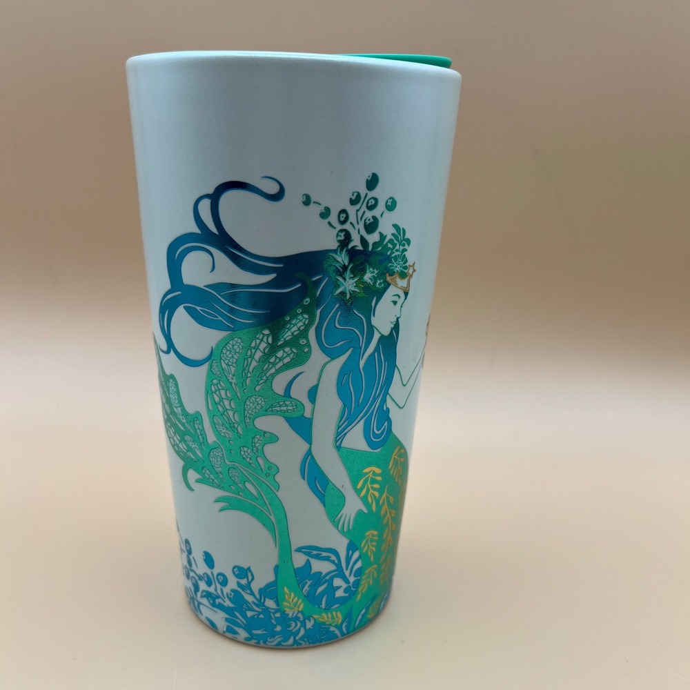 Starbucks Siren Mermaid Ceramic Travel Tumbler 12oz Iridescent Teal Blue 2022